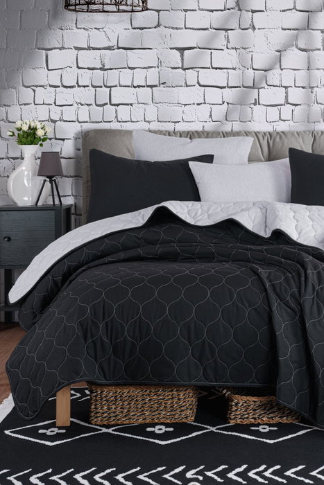 L'essentiel linge de maison Juego de Colcha Doble Negro y Gris L'essentiel linge de maison Juego de Colcha Doble Negro y Gris